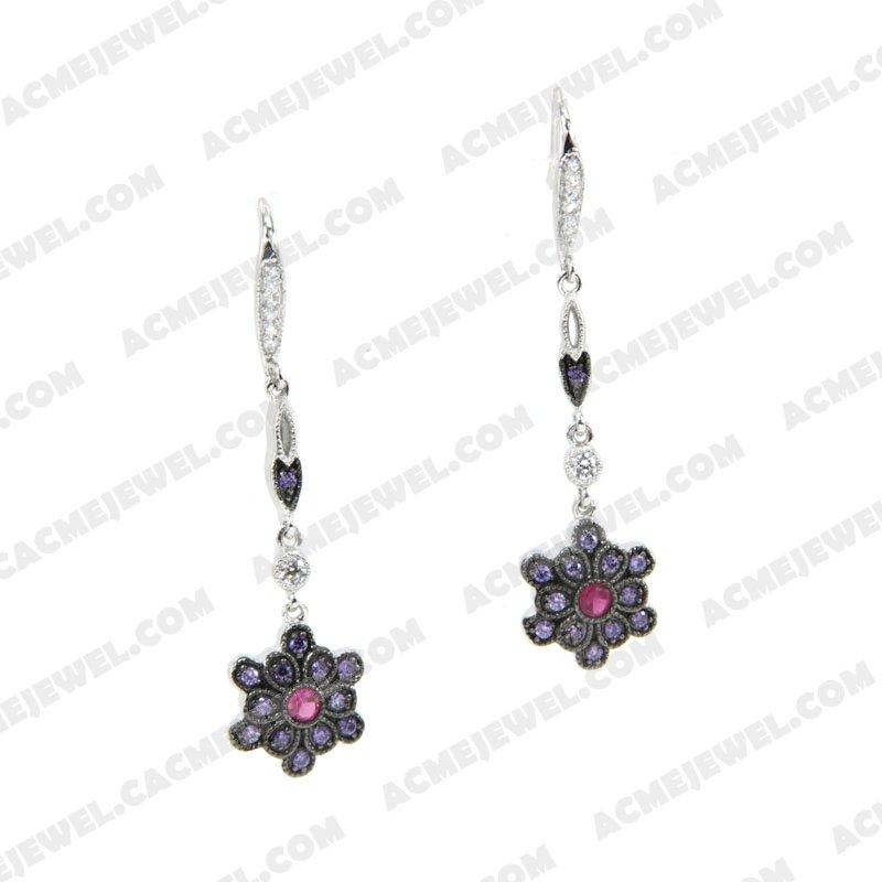 Earrings 925 Sterling Silver 2-tone Rhodium and black rhodium