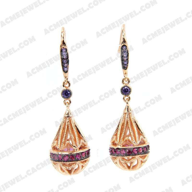 Earrings 925 Sterling Silver 2-tone Rose gold and black rhodium