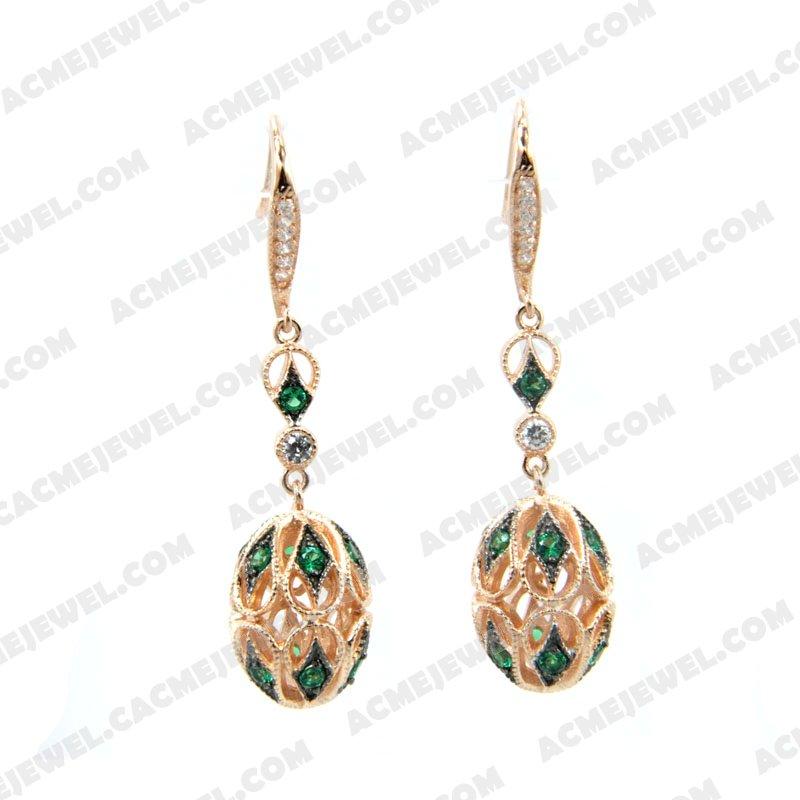 Earrings 925 Sterling Silver 2-tone Rose gold and black rhodium