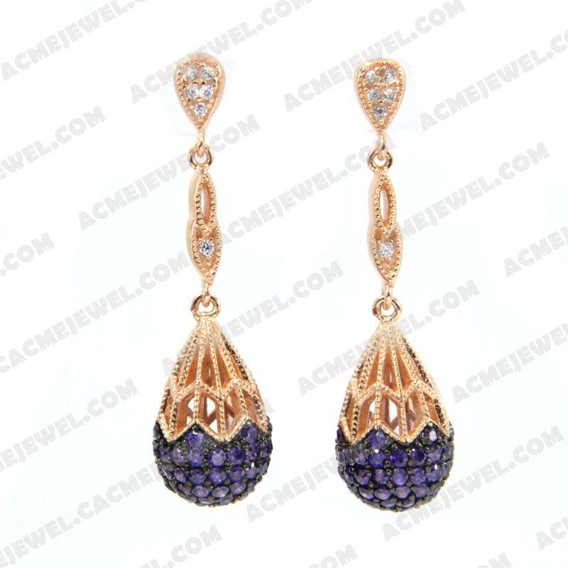 Earrings 925 Sterling Silver 2-tone Rose gold and black rhodium