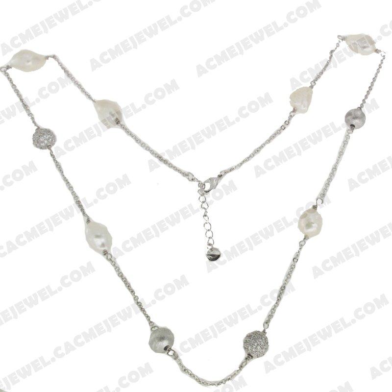 Necklace 925 Sterling Silver 2-tone Rhodium and rhodium (sand finishing)