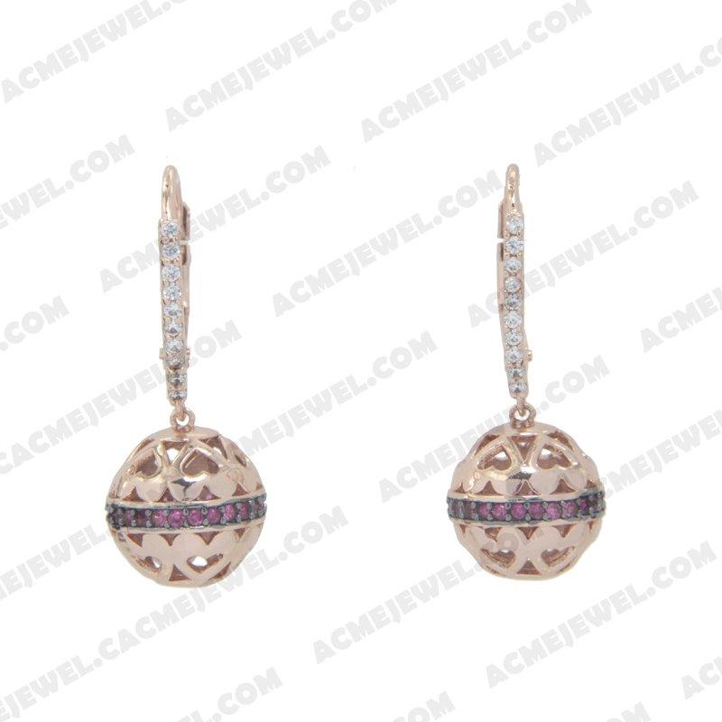 Earrings 925 Sterling Silver 2-tone Rose gold and black rhodium