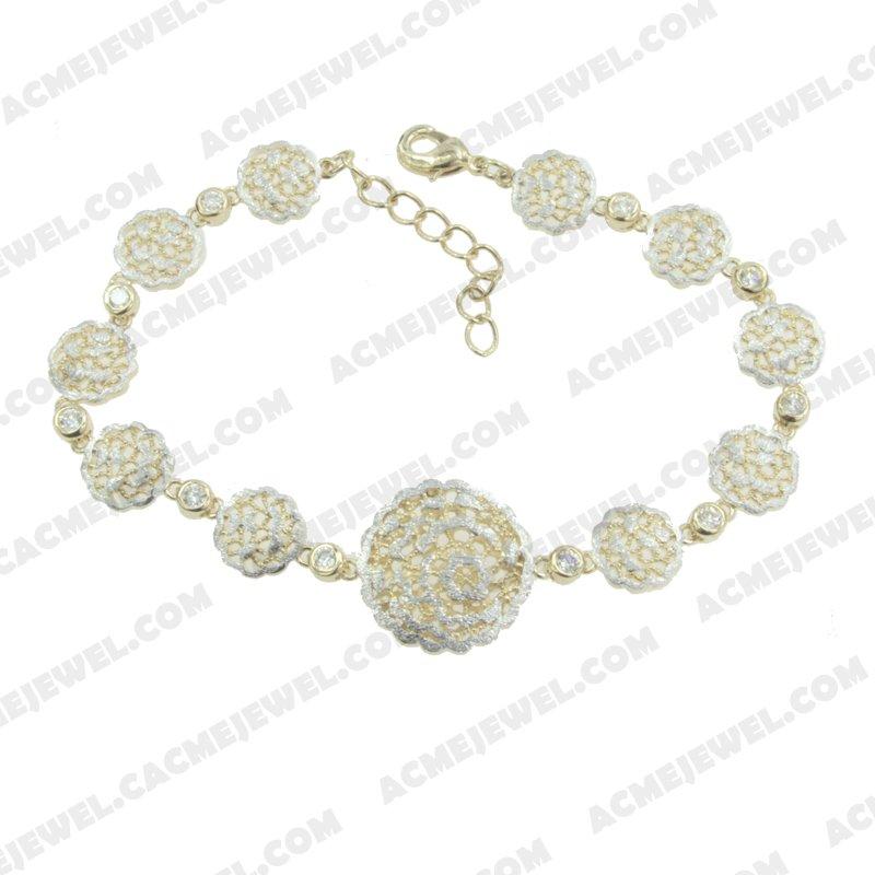 Bracelets & Bangles 925 sterling silver  2-tone Rhodium (sand finishing) and gold
