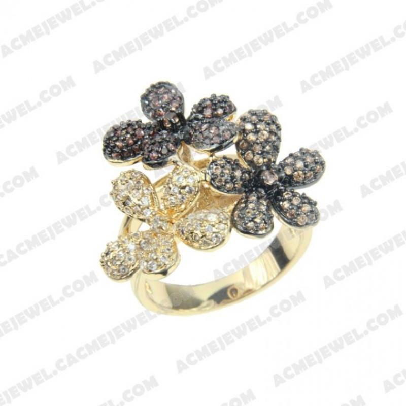 Rings 925 Sterling Silver 2-tone Gold and black rhodium