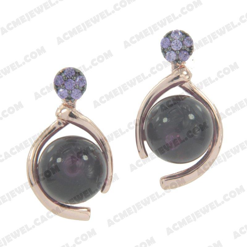 Earrings 925 Sterling Silver 2-tone Rose gold and black rhodium