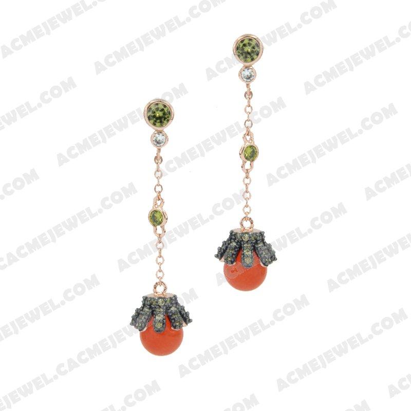 Earrings 925 Sterling Silver 2-tone Rose gold and black rhodium