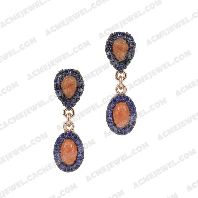 Earrings 925 Sterling Silver 2-tone Rose gold and black rhodium