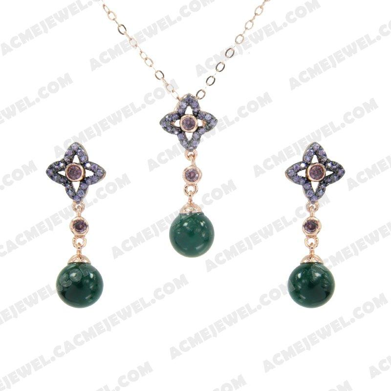 Jewellery Set 925 Sterling Silver 2-tone Rose gold and black rhodium