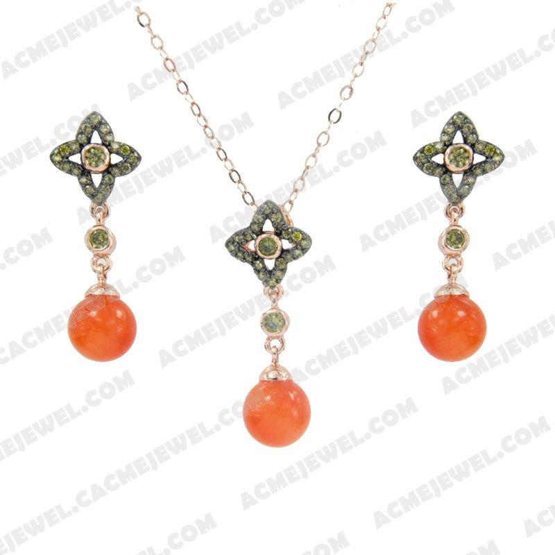 Jewellery Set 925 Sterling Silver 2-tone Rose gold and black rhodium