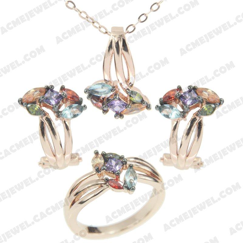Jewellery Set 925 sterling silver  2-tone Rose gold and black rhodium
