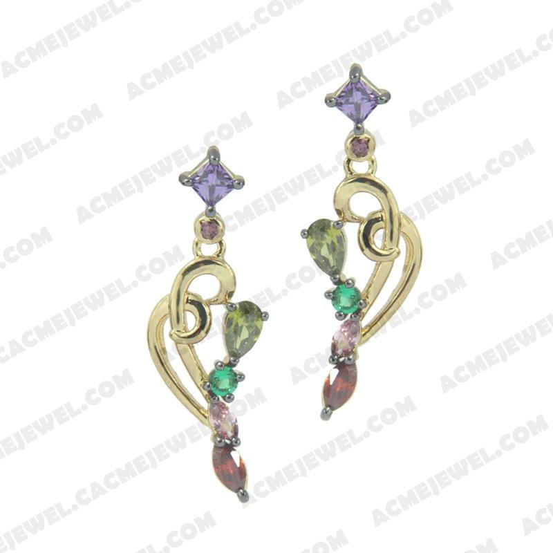 Earrings 925 Sterling Silver 2-tone Gold and black rhodium