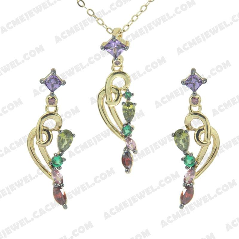 Jewellery Set 925 Sterling Silver 2-tone Gold and black rhodium