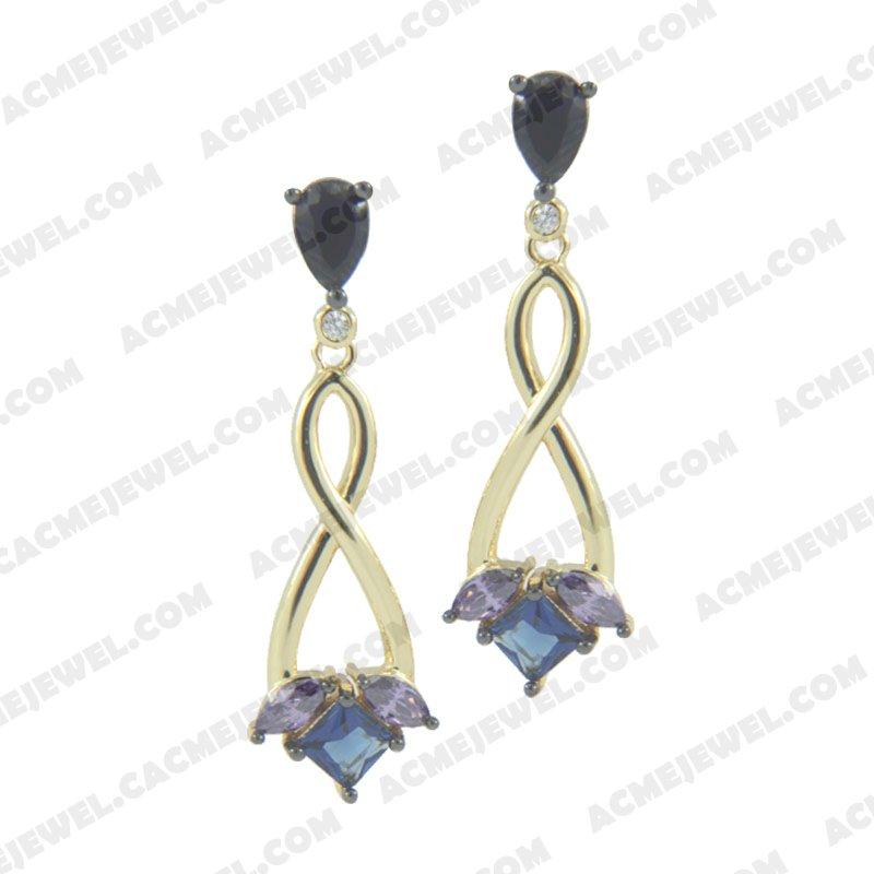 Earrings 925 sterling silver  2-tone Gold and black rhodium